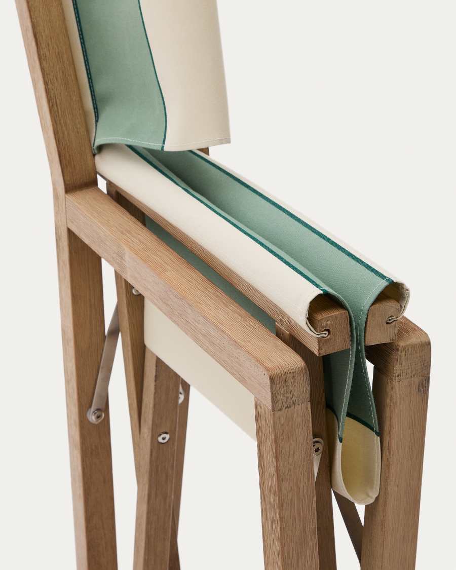 Vilara green and beige striped outdoor folding chair made of FSC 100% solid acacia wood