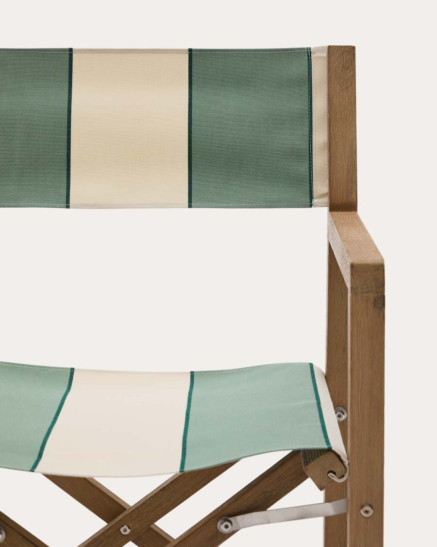 Vilara green and beige striped outdoor folding chair made of FSC 100% solid acacia wood