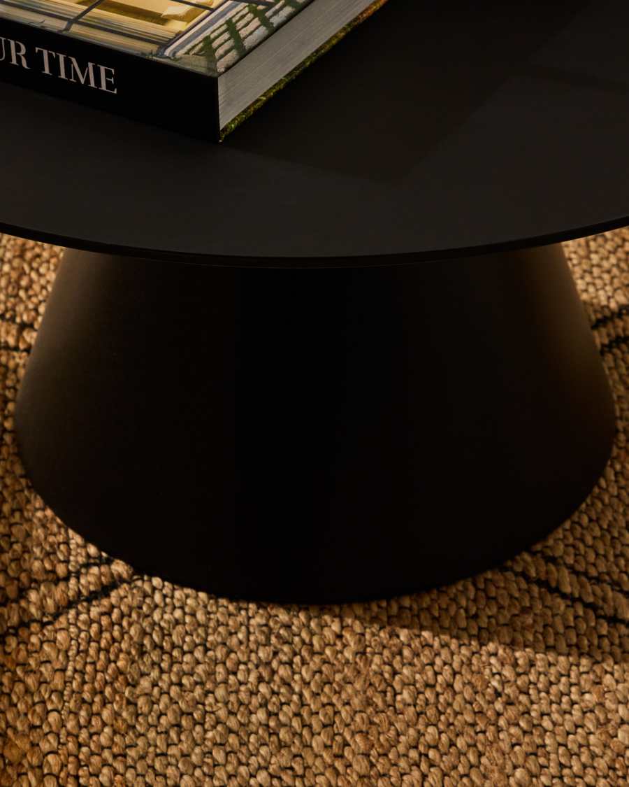 Wilshire tempered glass and metal coffee table with a black finish, Ø 80 cm
