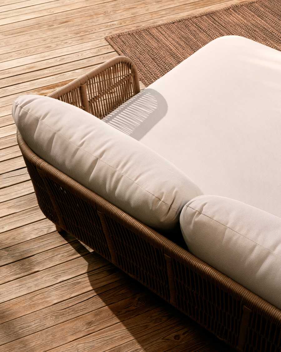 Catalina double sun lounger in beige rope cord and FSC 100% solid acacia wood
