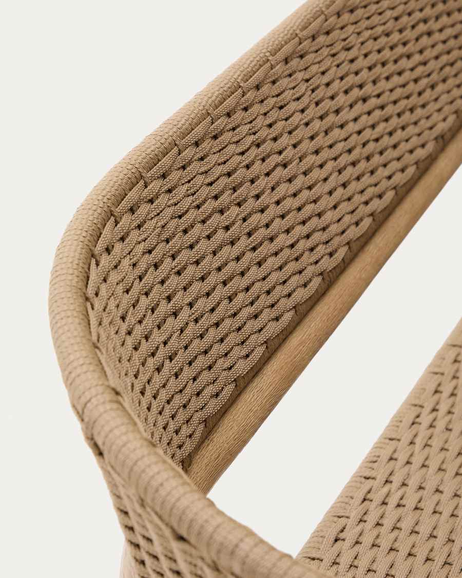 Arinella 3-seater sofa in FSC 100% solid acacia wood with natural finish and beige rope cord 167 cm