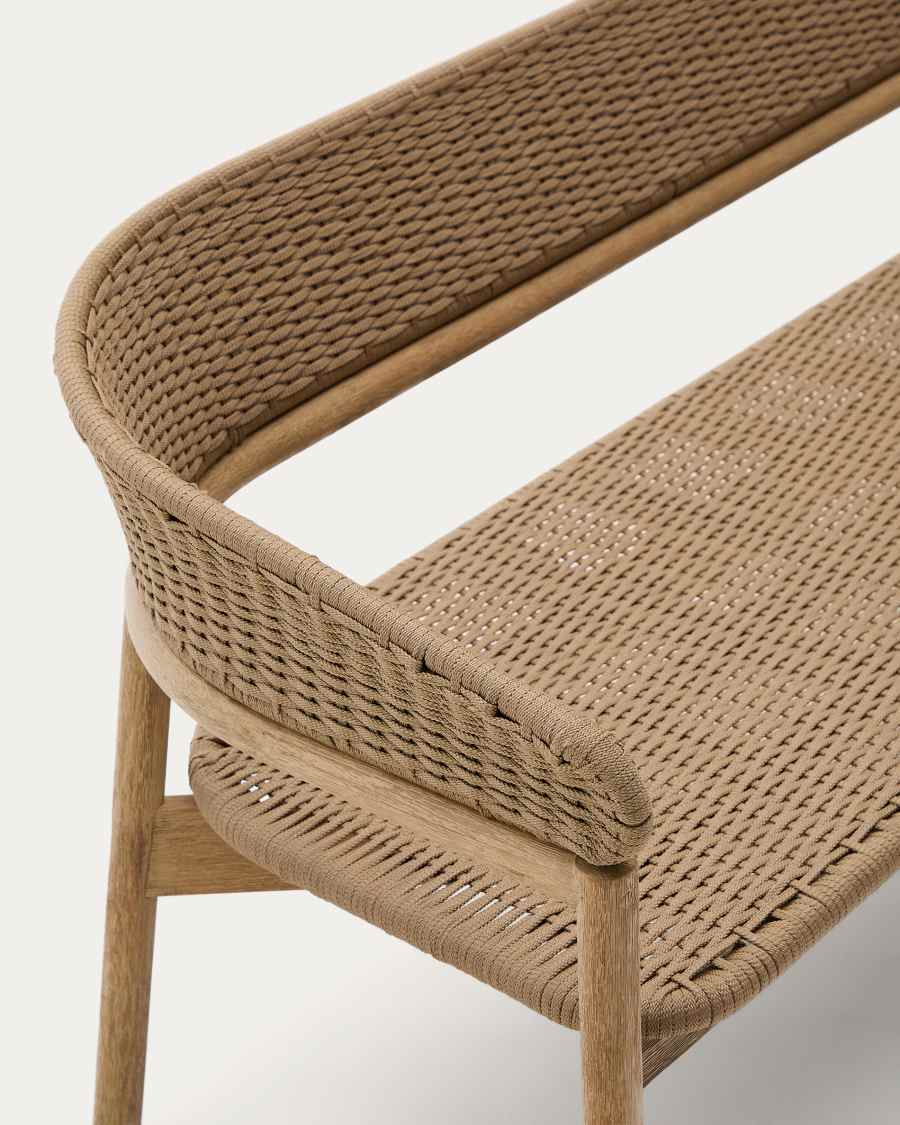 Arinella 3-seater sofa in FSC 100% solid acacia wood with natural finish and beige rope cord 167 cm