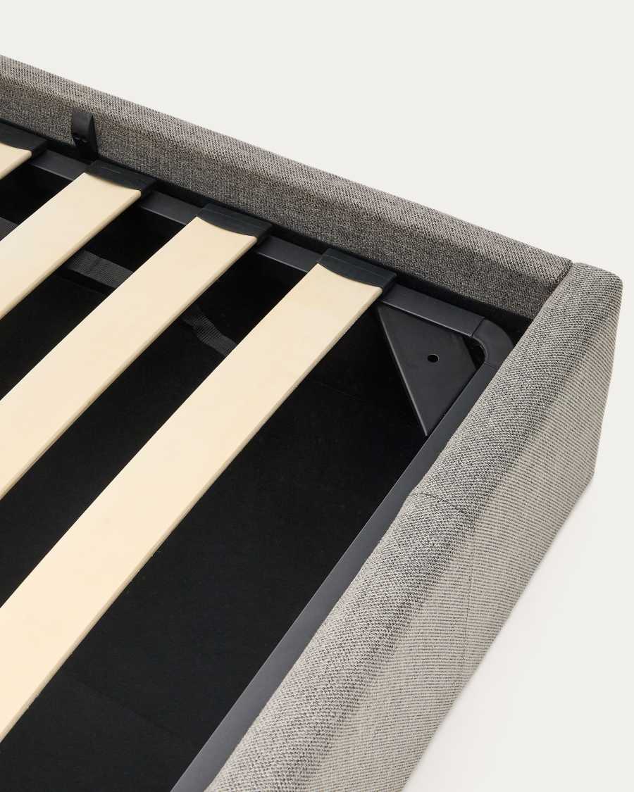 Lit Nahiri gris avec coffre relevable pour matelas de 90 x 200 cm