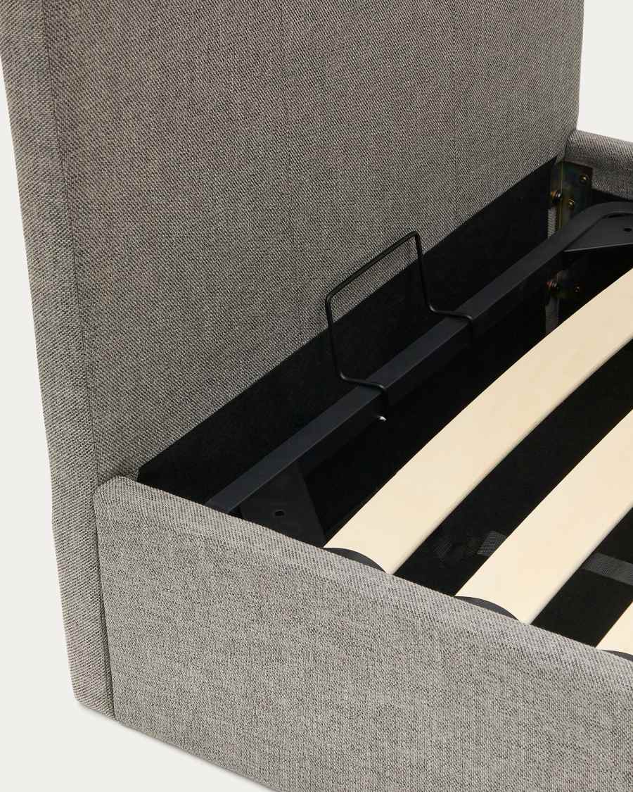 Lit Nahiri gris avec coffre relevable pour matelas de 90 x 200 cm