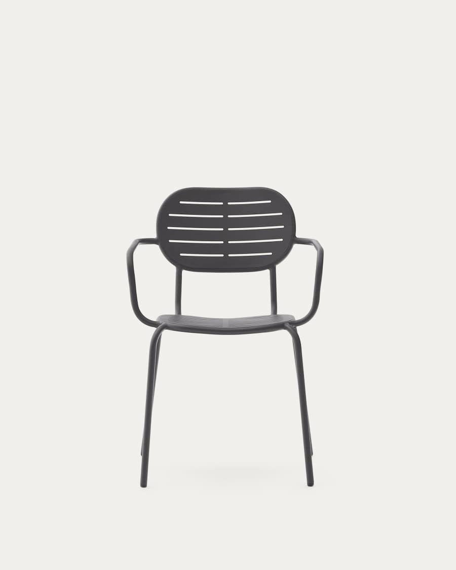 Brai stackable outdoor chair with armrests in dark grey galvanised steel