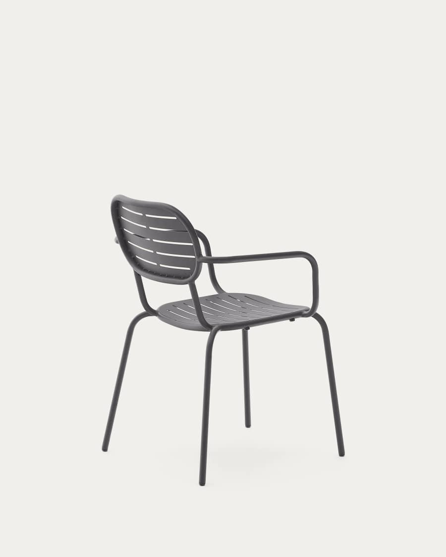 Brai stackable outdoor chair with armrests in dark grey galvanised steel