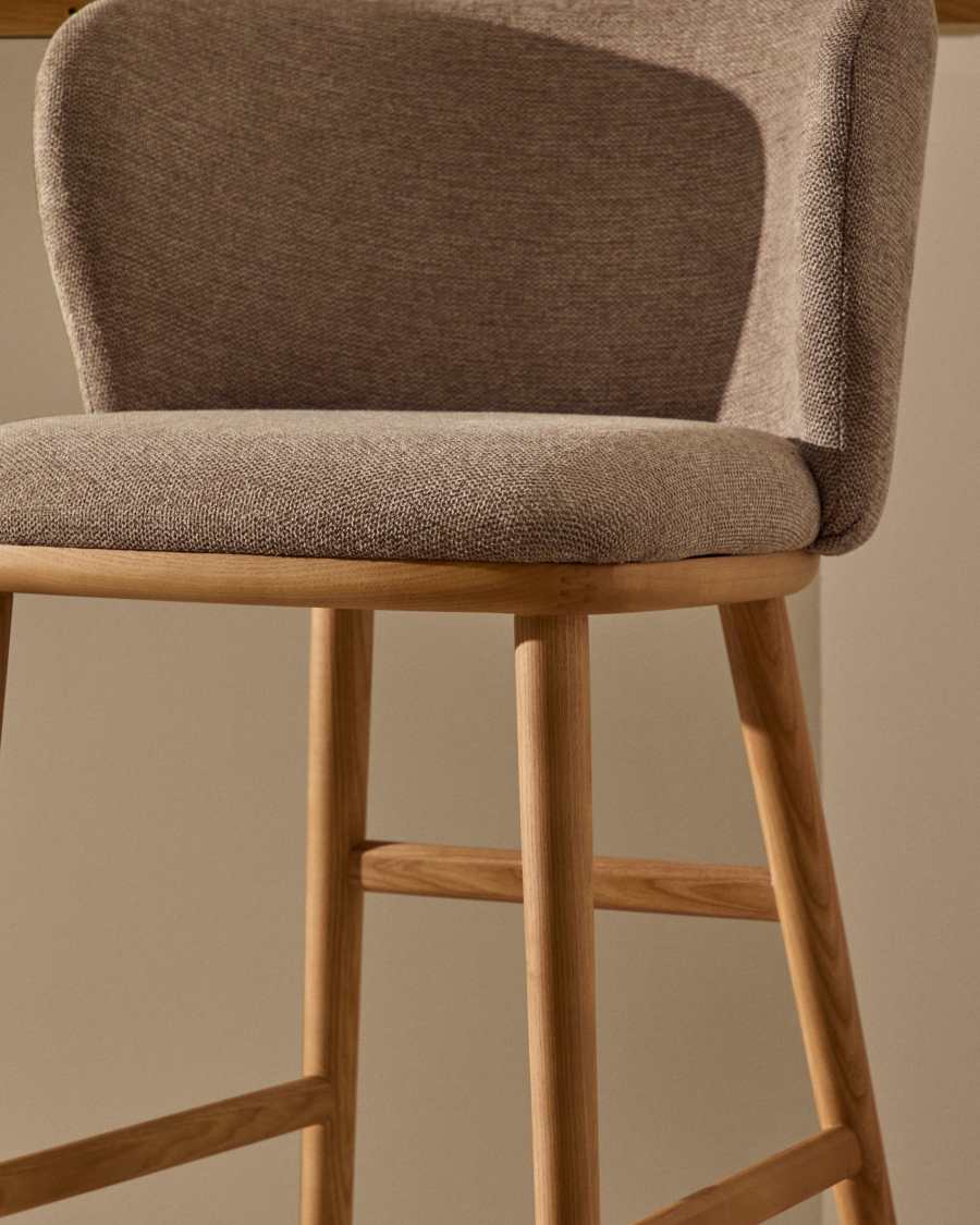 Ciselia stool brown chenille solid ash wood natural tone finish FSC Mix Credit 65 cm