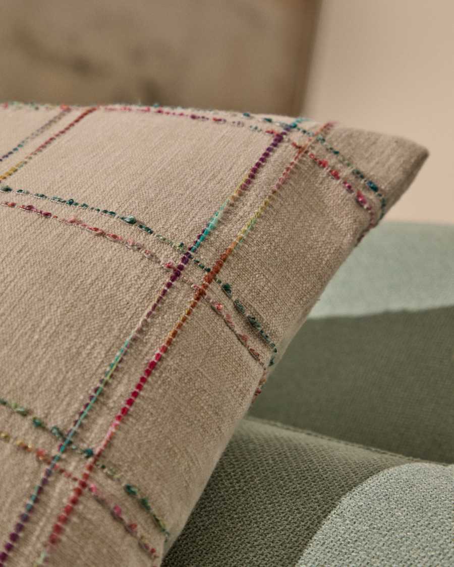 Fodera cuscino Nety beige con ricamo a quadri multicolore 45 x 45 cm