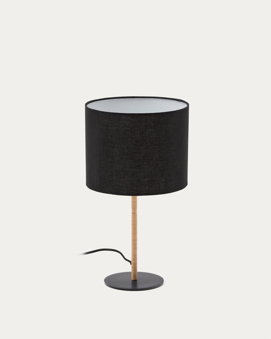 Pina metal and rattan table lamp with a black cotton lamp shade Australia adaptor