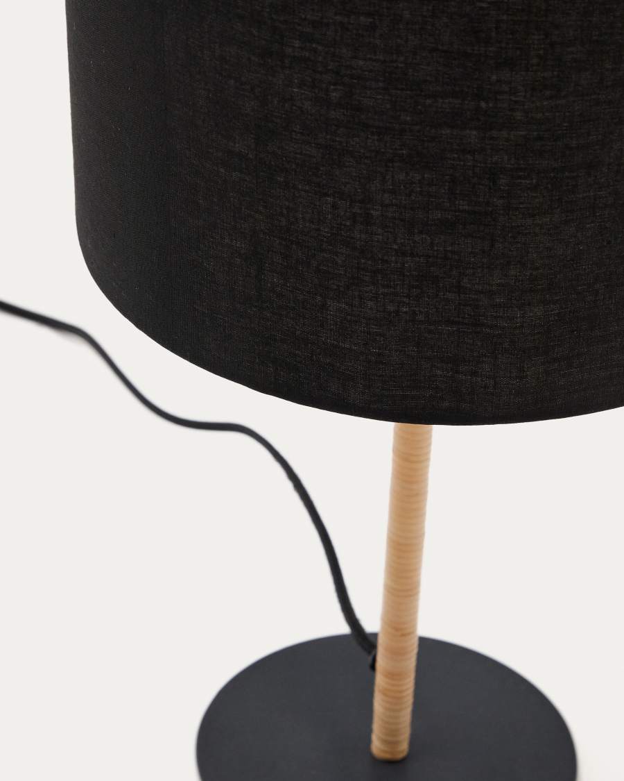 Pina metal and rattan table lamp with a black cotton lamp shade Australia adaptor