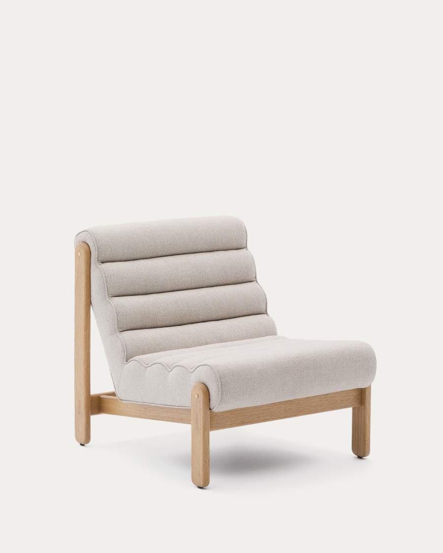 Magira beige armchair in solid oak wood with natural finish