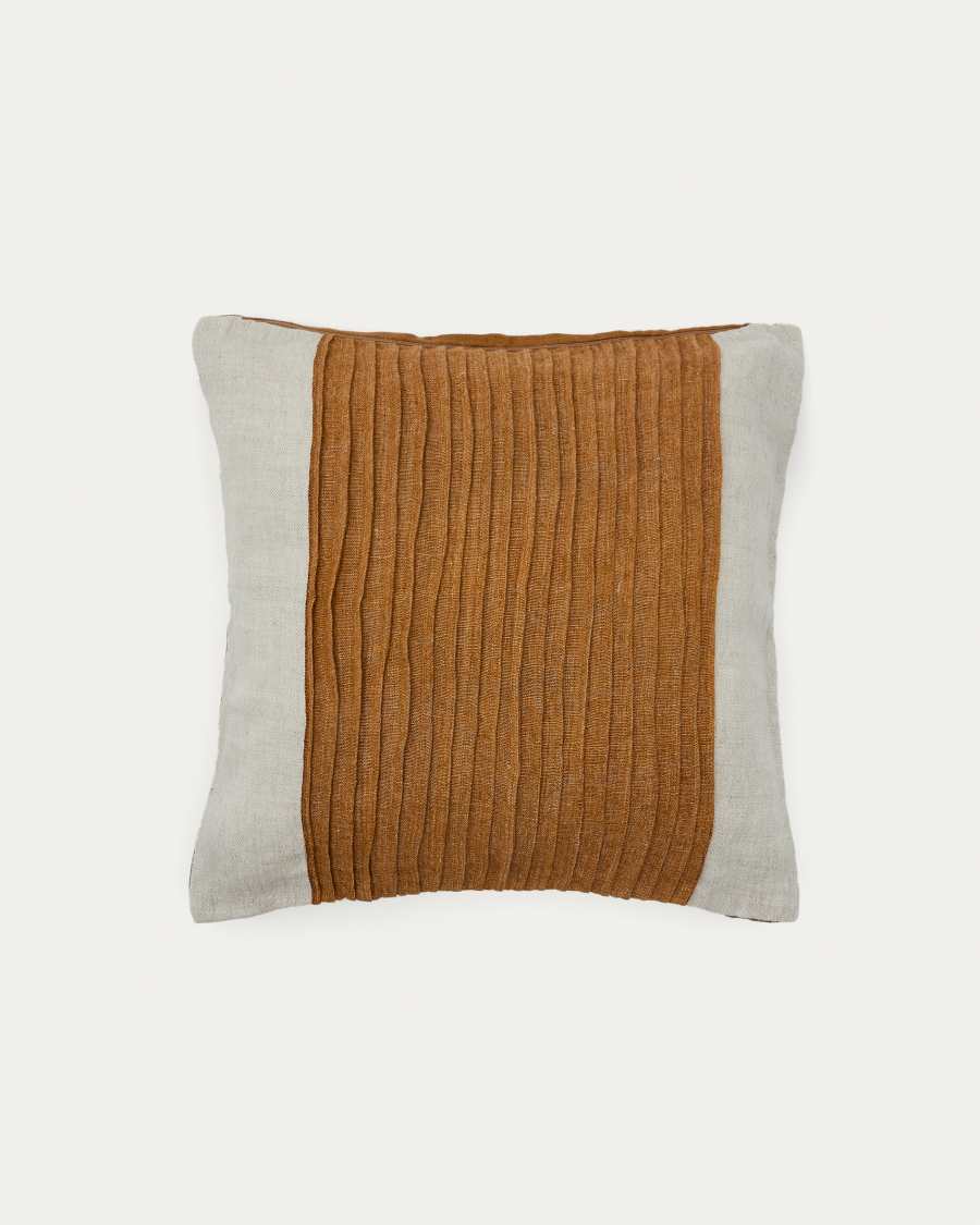 Zoren mustard pleated 100% linen cushion cover 50 x 50cm