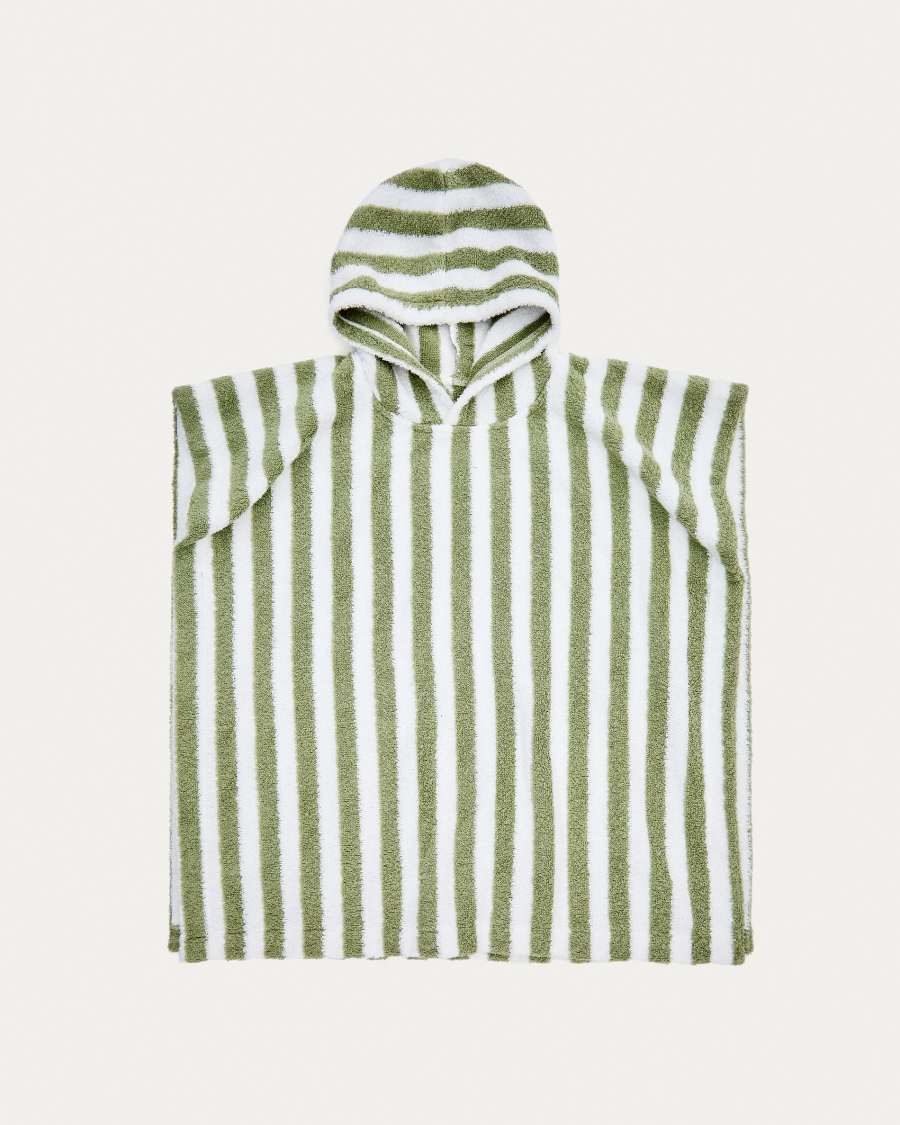 Nuni cotton poncho towel with white and green stripes size 2/3 years