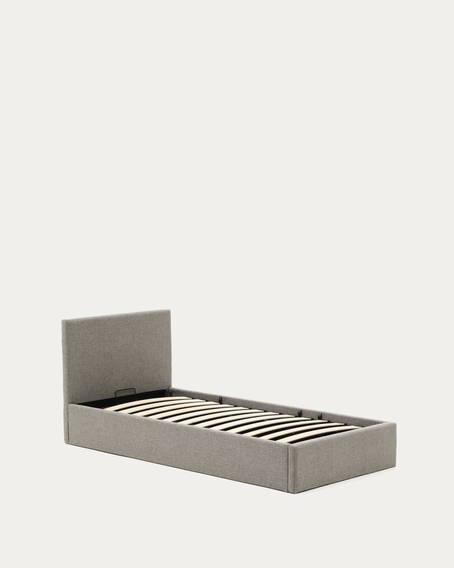 Lit Nahiri gris avec coffre relevable pour matelas de 90 x 200 cm