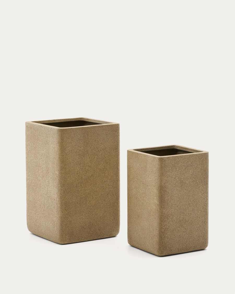 Set de 2 cache-pots hauts Minoa effet pierre moutarde 44 x 44 cm