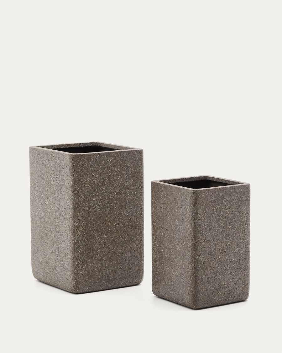 Set of 2 Minoa tall planters with brown stone effect 44 x 44 cm
