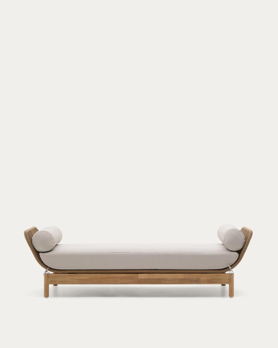 Lettino Catalina beige in corda e legno massiccio di acacia FSC 100%