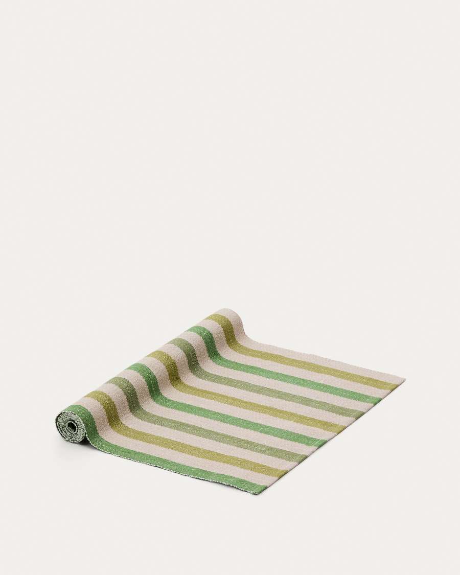 Runner da tavola Vareli in cotone a righe verdi 150 x 50 cm