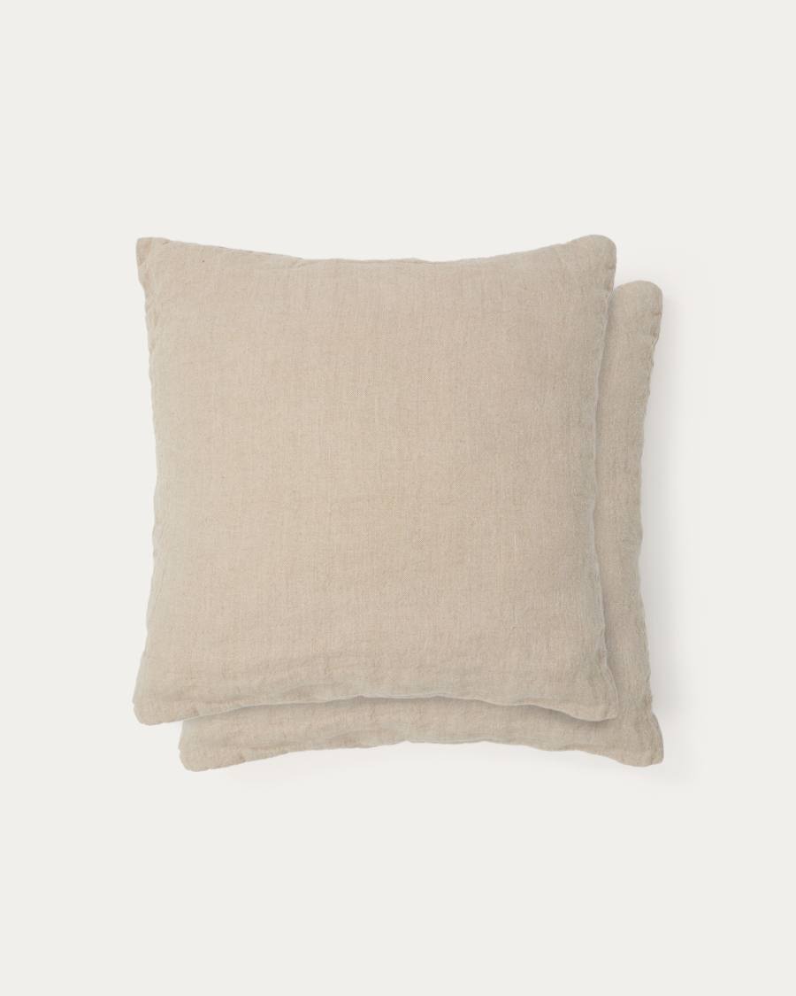 Tandi set of 2 beige 100% linen cushion covers 50 x 50cm