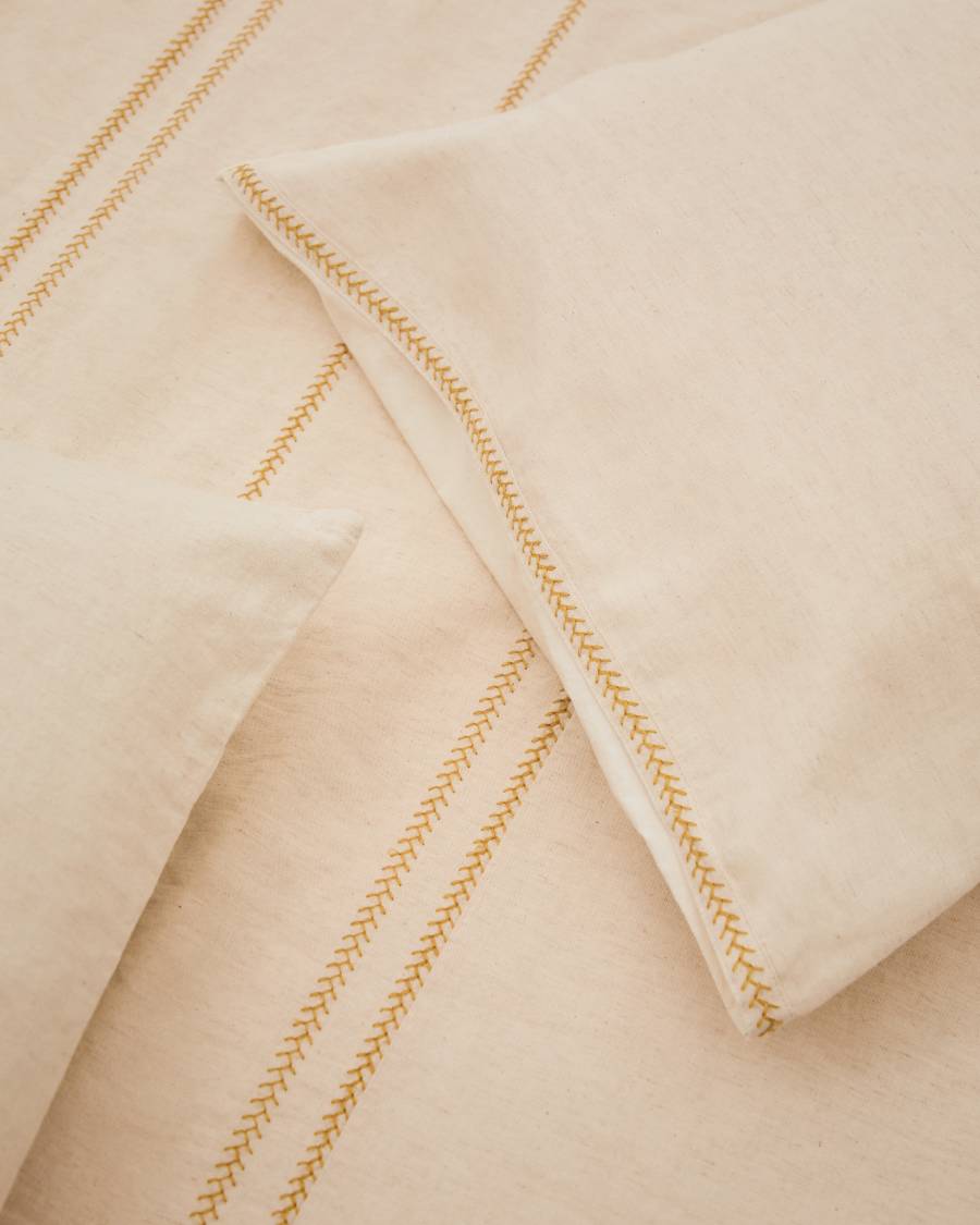 Set Linara de housses de couette et taies d'oreiller en coton et lin beige pour lit de 160 cm