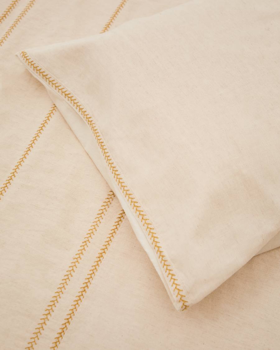 Linara Set of Duvet Cover and Pillowcases in Beige Cotton and Linen for 90 cm Bed