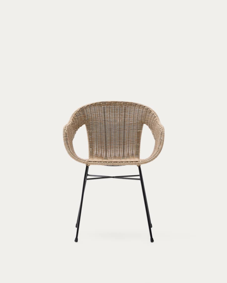 Eltiera stackable chair in synthetic rattan with black steel structure
