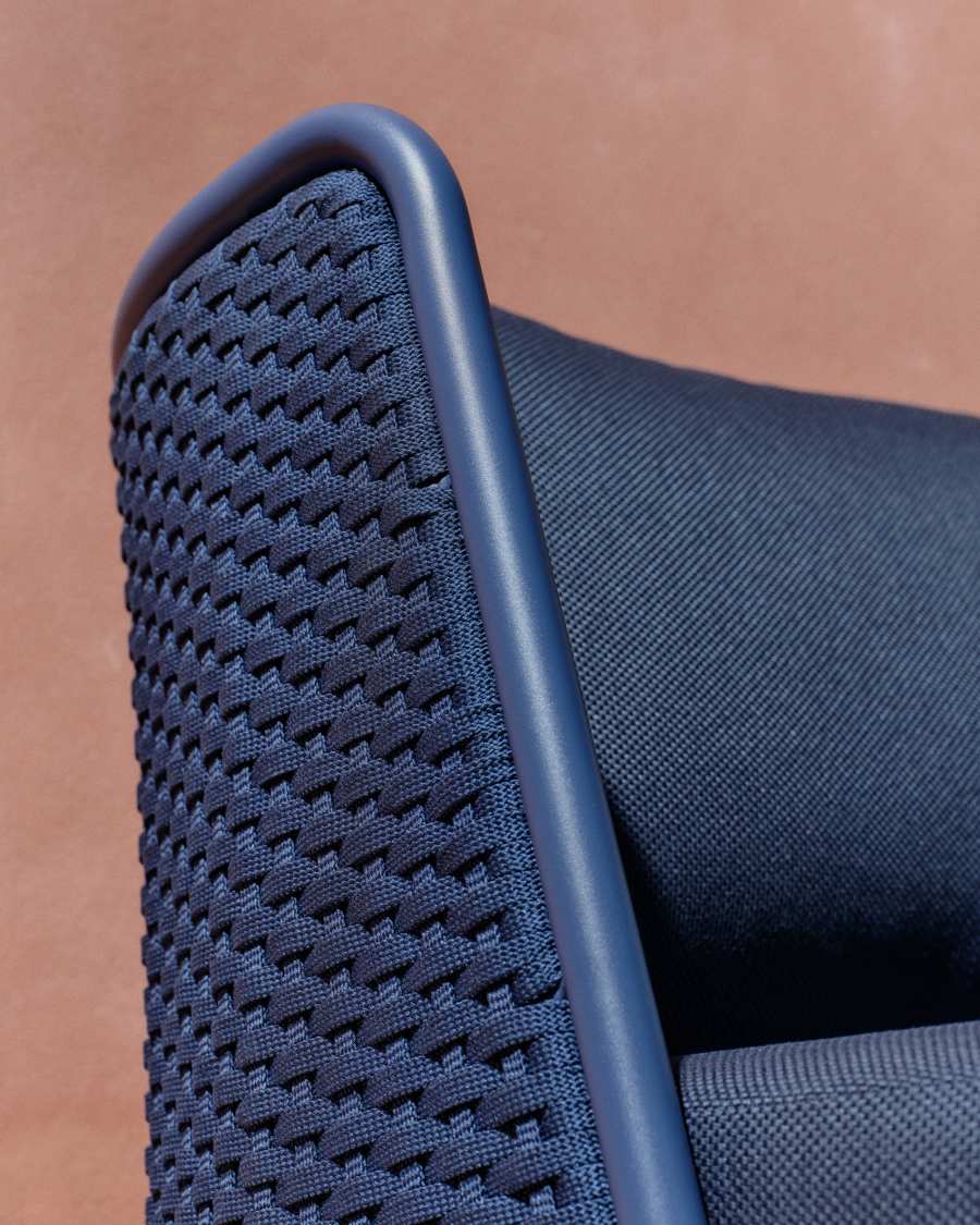 Sedalis blauwe fauteuil voor buiten in aluminium en touw