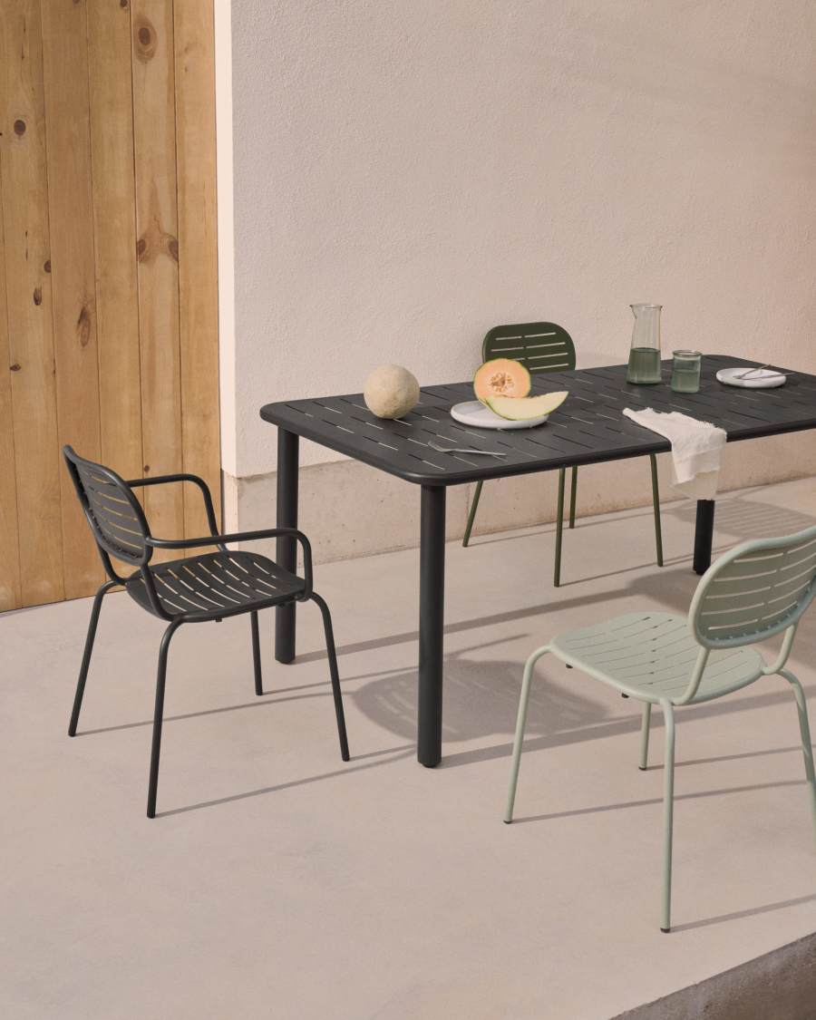 Brai stackable outdoor chair with armrests in dark grey galvanised steel