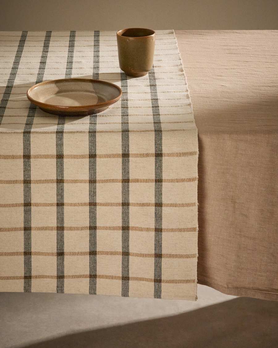 Gridal beige and black striped jute table runner 150 x 50cm