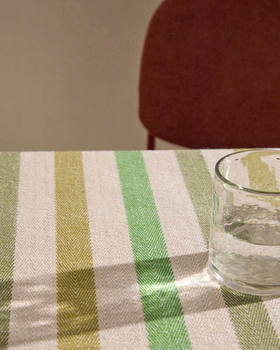 Runner da tavola Vareli in cotone a righe verdi 150 x 50 cm