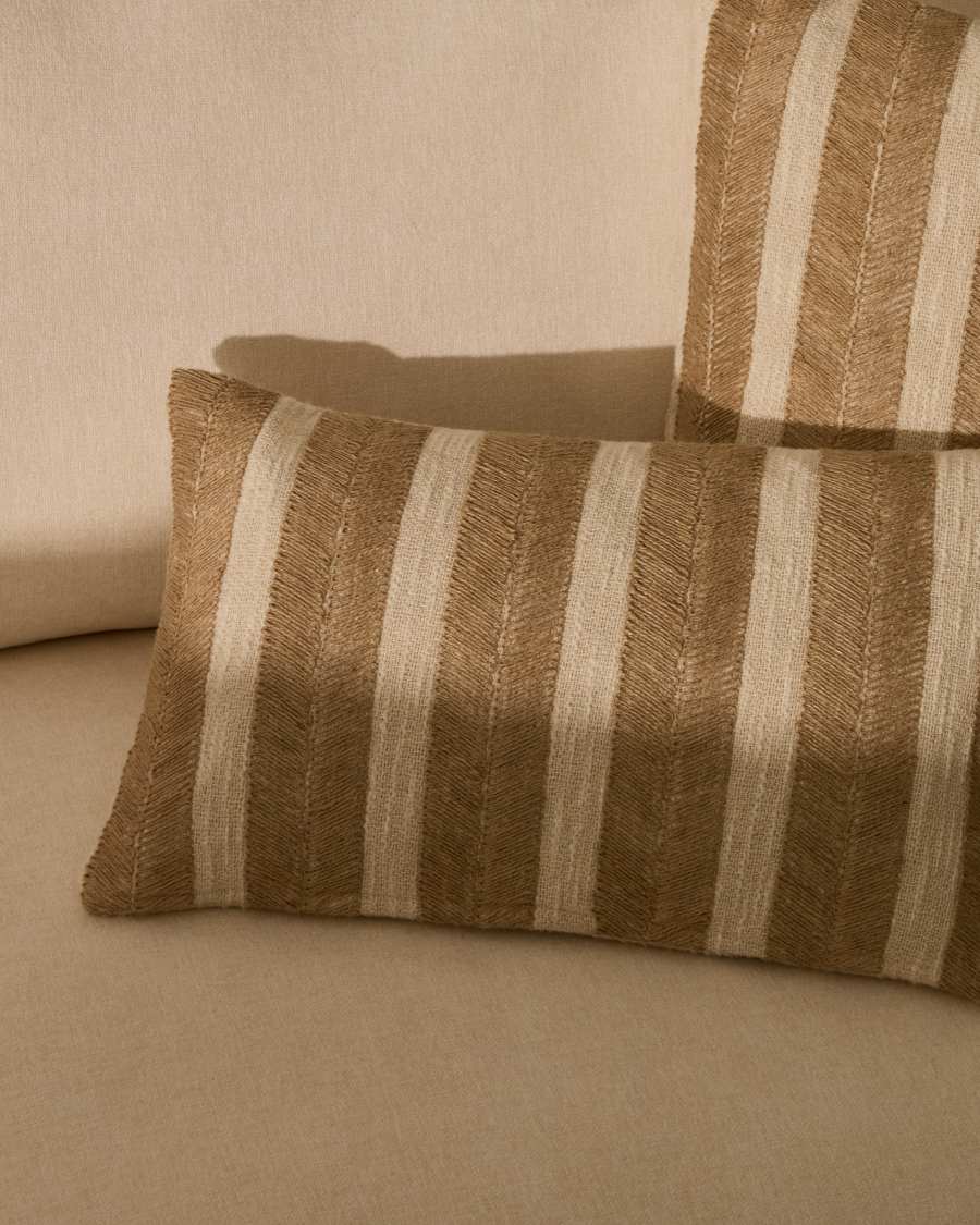 Fodera cuscino Zailo 100% cotone con ricamo in juta beige 30 x 50 cm