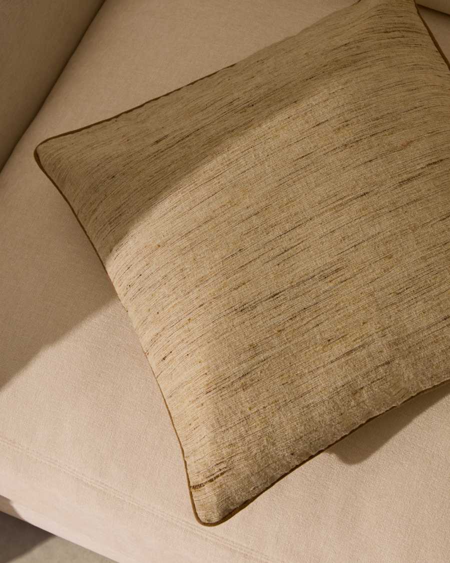 Aleos mustard cushion cover in melange fabric with contrasting trim 45 x 45cm