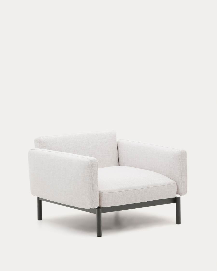 Poltrona modulare da esterno Sorells con rivestimento beige e alluminio grigio