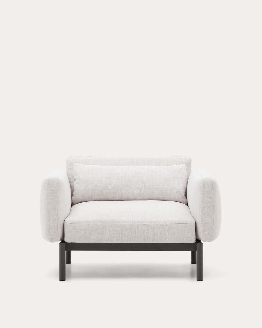 Poltrona modulare da esterno Sorells con rivestimento beige e alluminio grigio