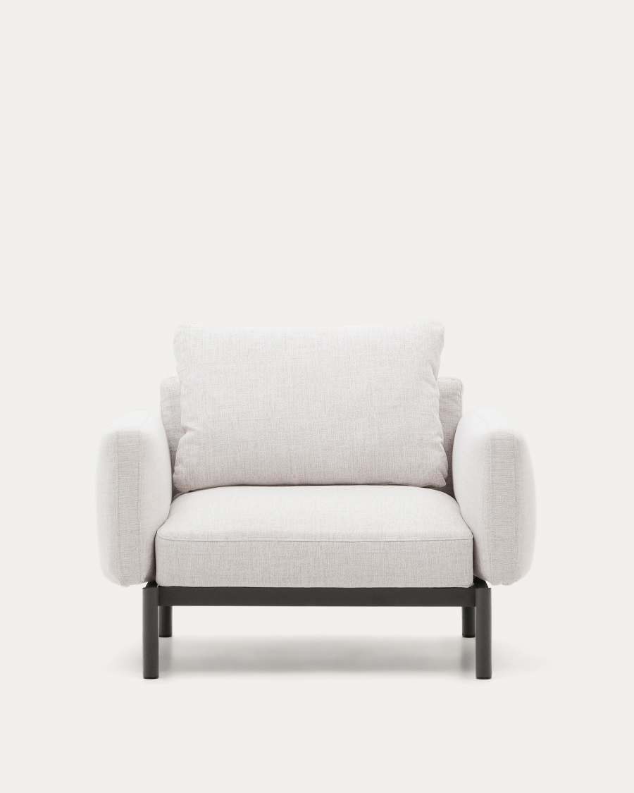 Poltrona modulare da esterno Sorells con rivestimento beige e alluminio grigio