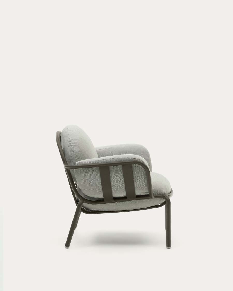 Outdoor-Sessel Joncols mit Bezug in Grau aus Aluminium mit grün lackiertem Finish