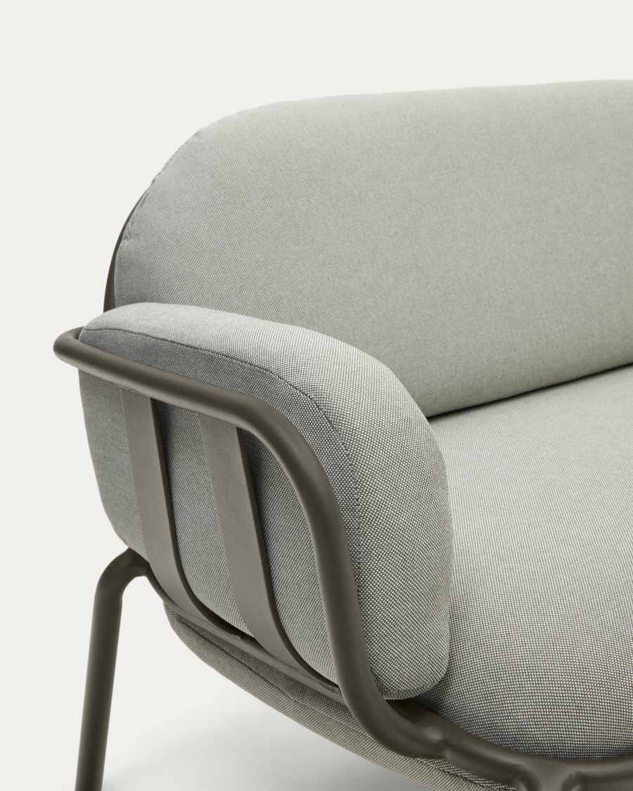 Joncols outdoor 3-seater sofa with grey upholstery and aluminium with green painted finish 225cm