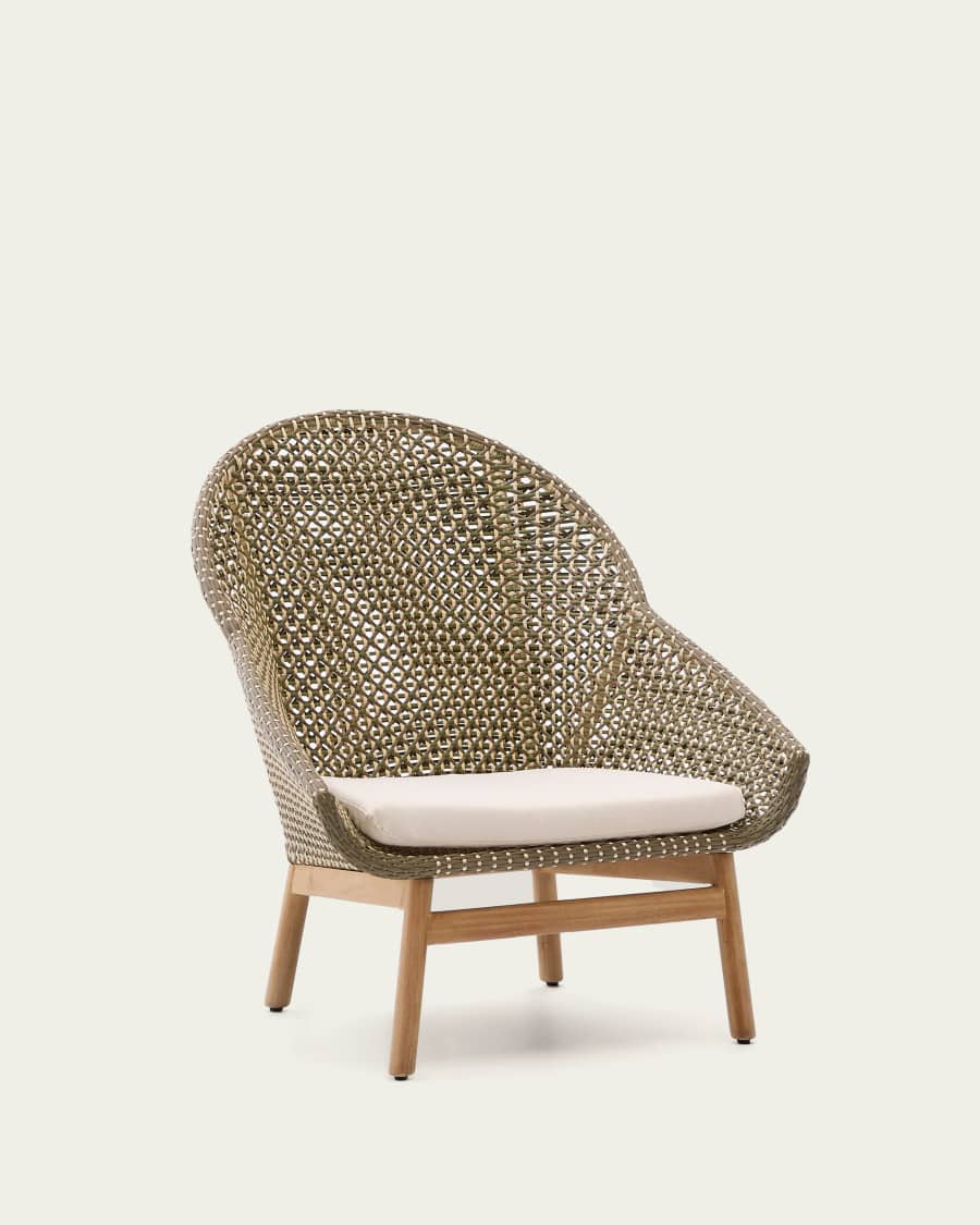 Olbia armchair with high backrest in synthetic rattan and FSC 100% solid teak wood