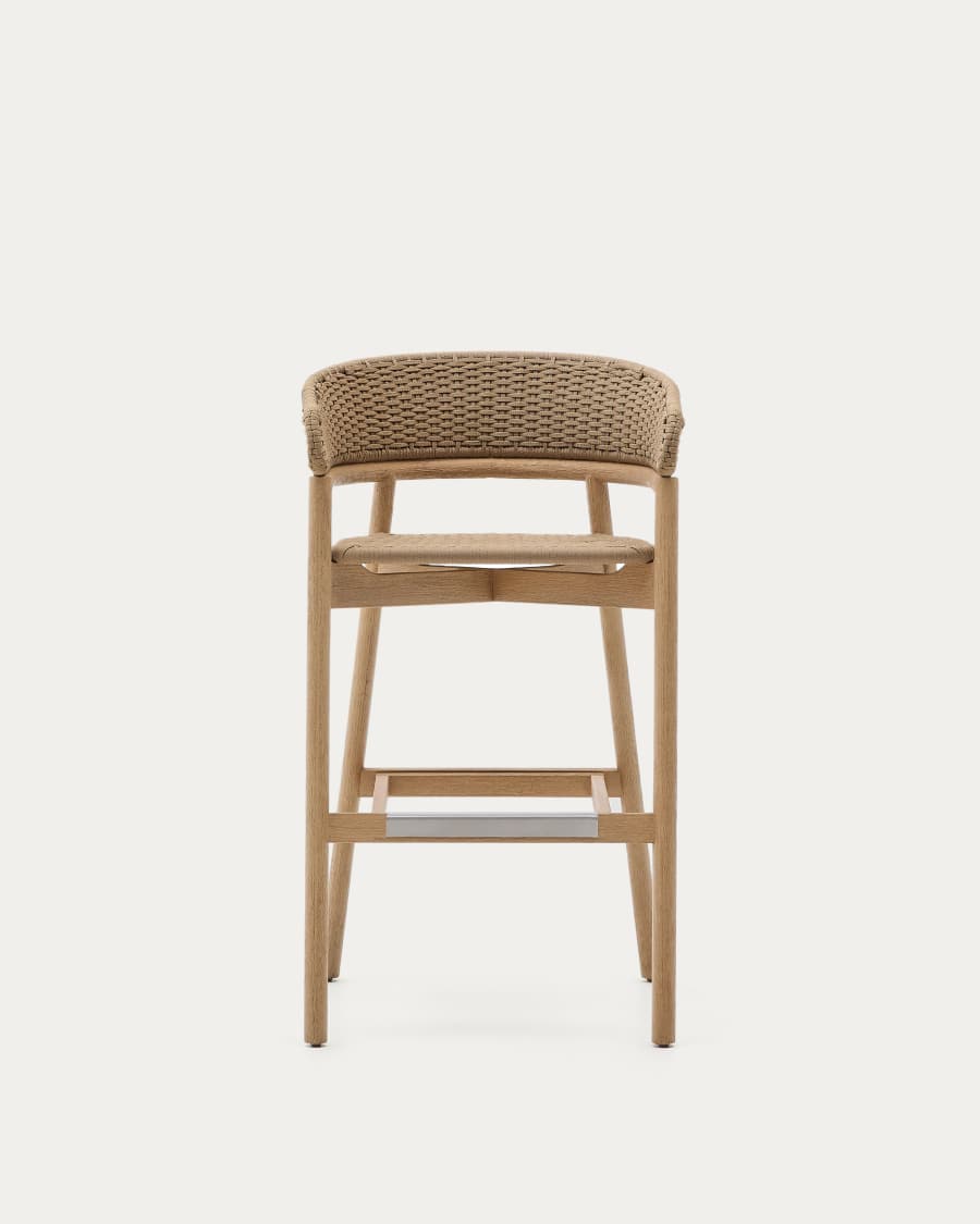 Tabouret Arinella en bois d’acacia, finition ton naturel et corde beige 75 cm FSC 100 %