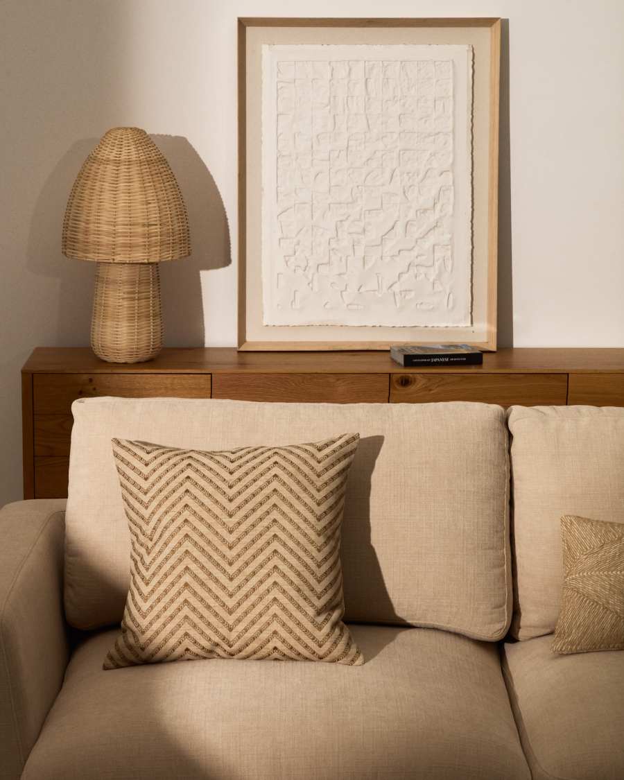 Olea beige contrasting jacquard cotton cushion cover 50 x 50cm