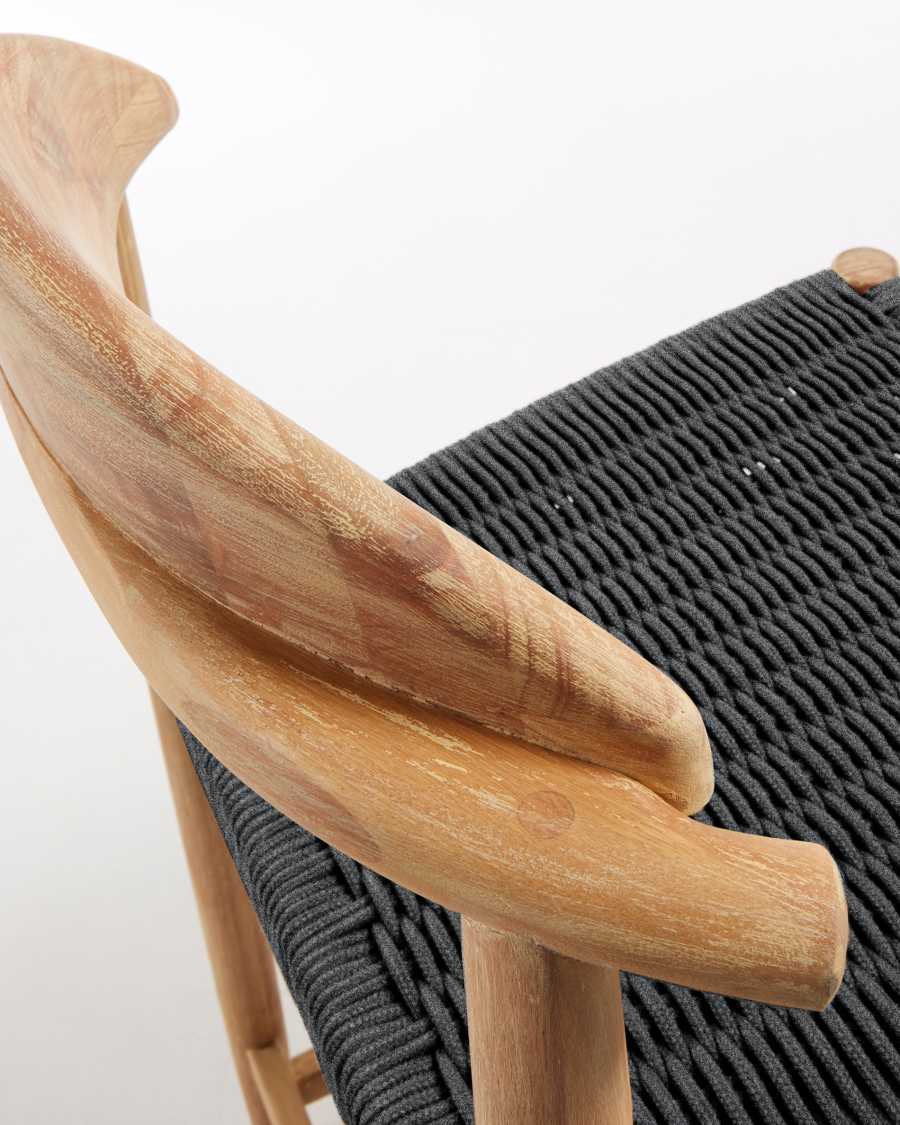 Nina Stool made of solid acacia wood with natural finish and black rope, height 62 cm