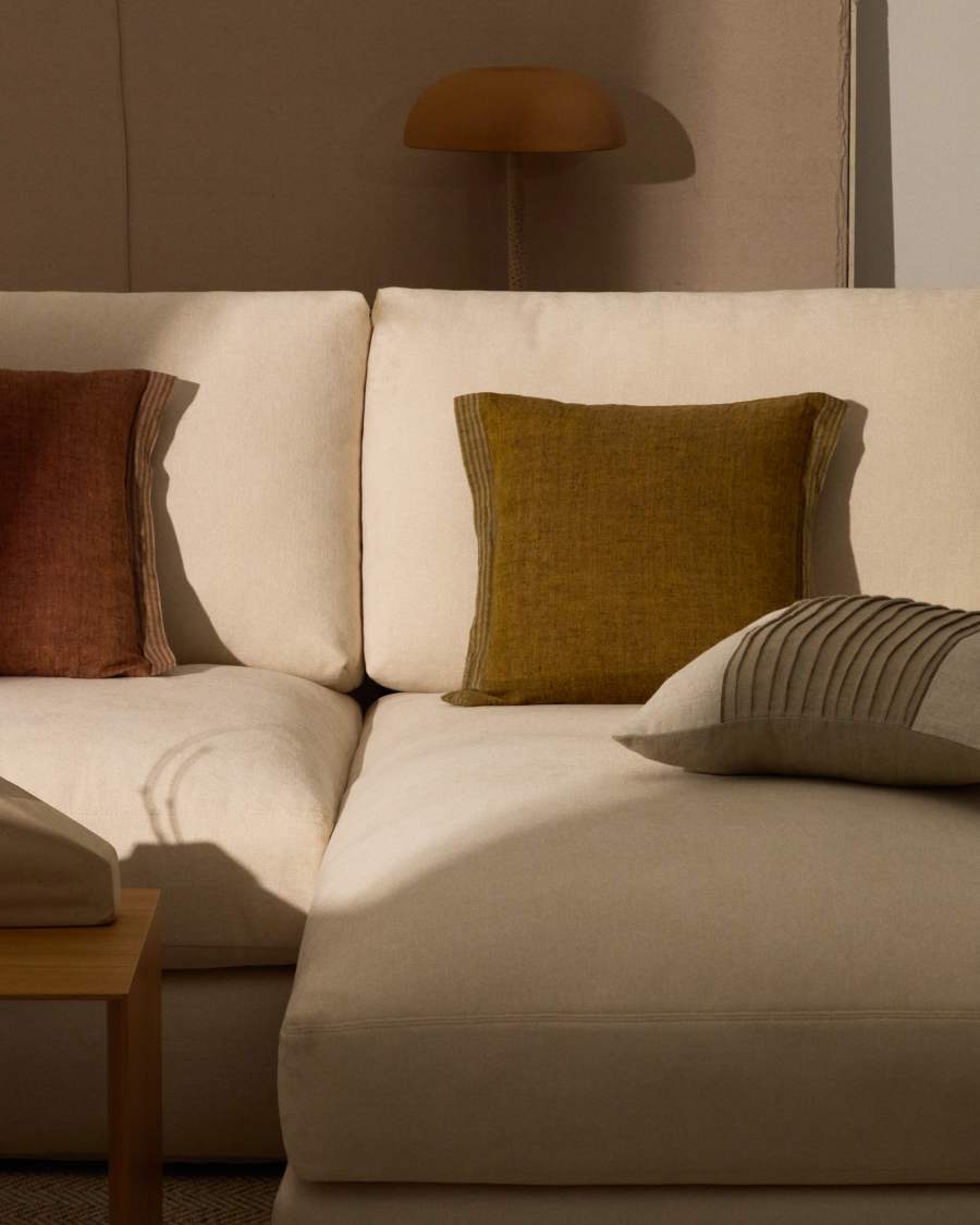 Housse de coussin Niven 100 % lin mélangé et rayures latérales moutarde 45 x 45 cm