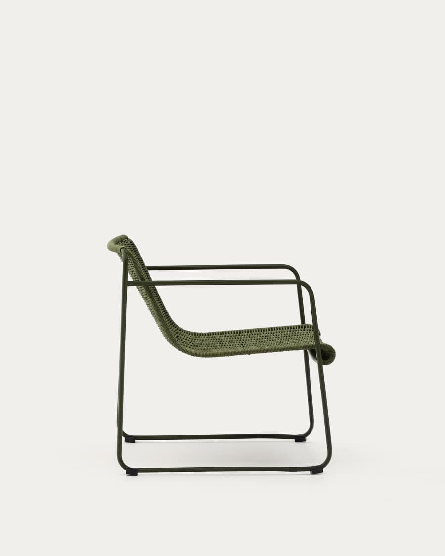 Maurina stackable armchair in green galvanised steel and green rope cord