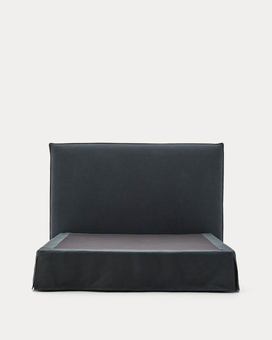 Anthracite grey linen and cotton Jaira bed base cover for a 150 x 190 cm mattress
