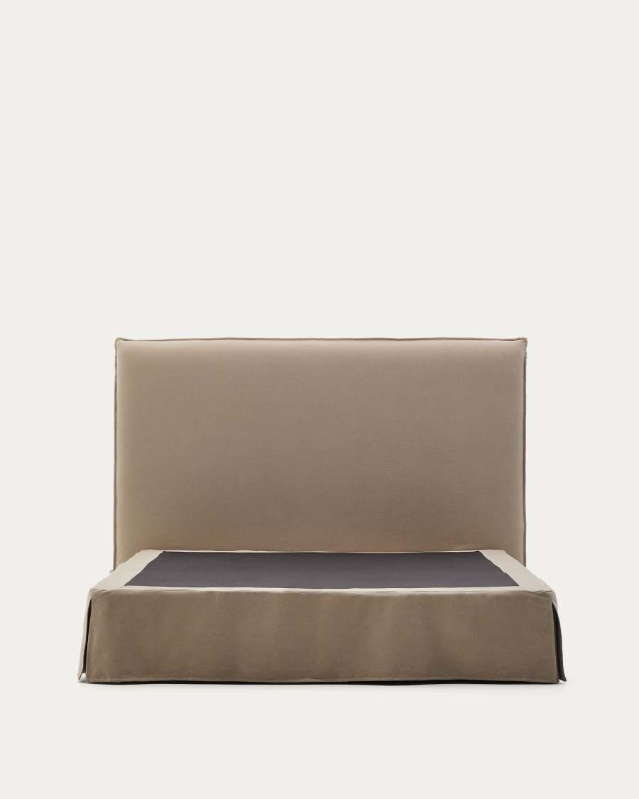 Linen and cotton Jaira bed base cover in taupe for a 150 x 190 cm mattress