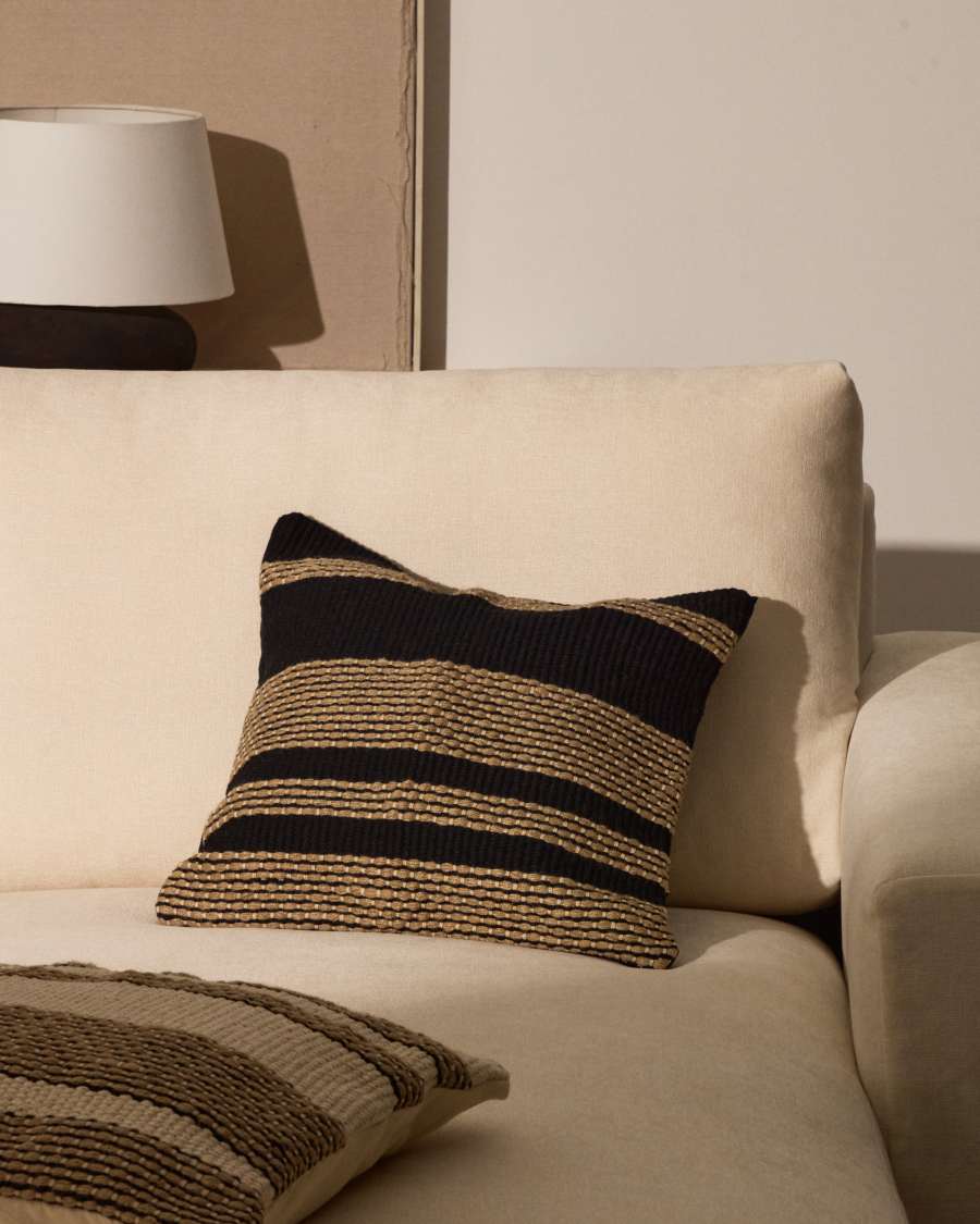 Aylin black jute-embroidered cotton cushion cover 50 x 50 cm