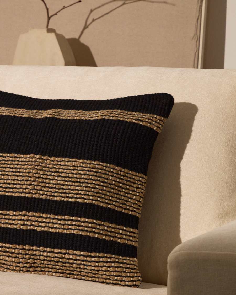 Aylin black jute-embroidered cotton cushion cover 50 x 50 cm