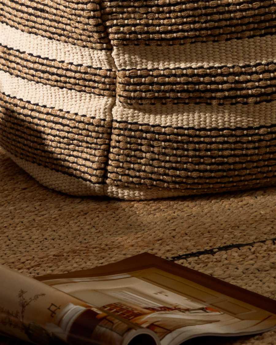 Aylin beige jute-embroidered cotton pouf 60 x 60 cm