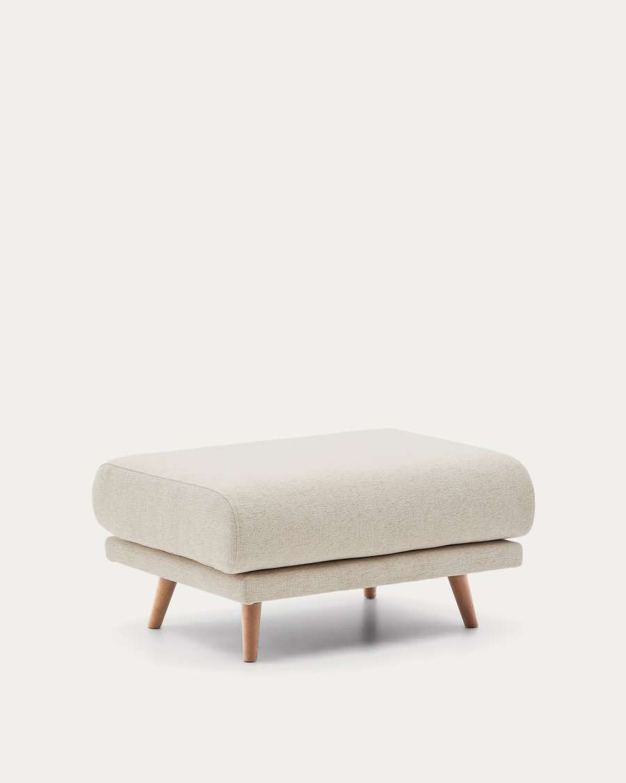 Karin footrest in beige chenille with solid beech wood legs 90 x 70cm