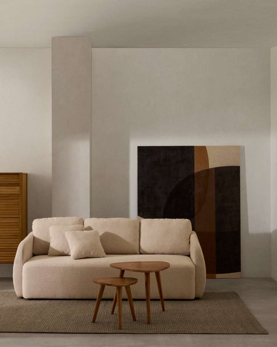 Laira 3-seater sofa bed in ecru chenille 218cm FSC Mix Credit